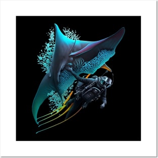 Scubadiving with Manta ray Posters and Art